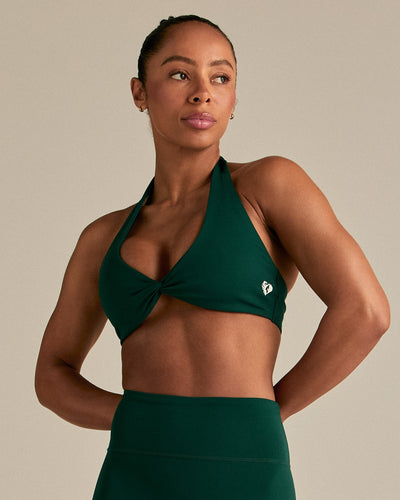 Essential Twist Front Halter Bra | Emerald