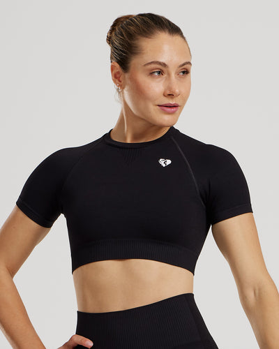 Power Seamless Short Sleeve Crop Top | Black