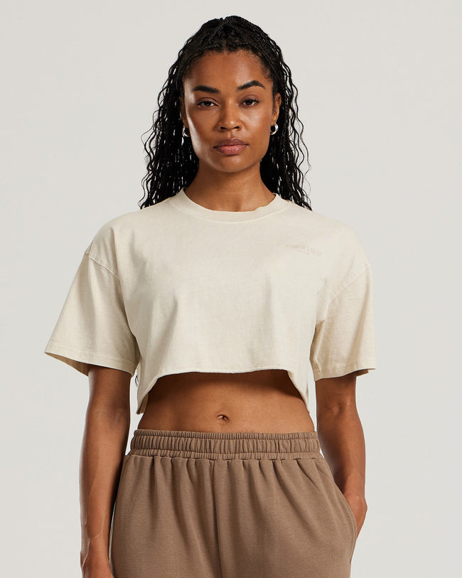 Comfort Vintage Look Oversized Cropped Short Sleeve T-Shirt | Stone