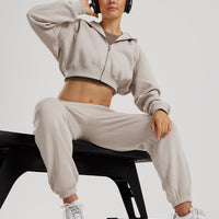 Comfort Cropped Full Zip Hoodie | Stone