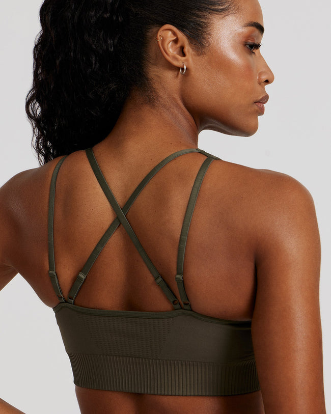 Power Seamless Adjustable Sports Bra | Dark Olive