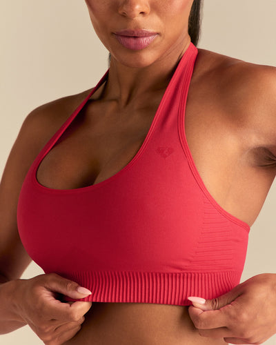 Power Seamless Halter Neck Bra | Spicy Red