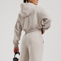 Comfort Cropped Full Zip Hoodie | Stone