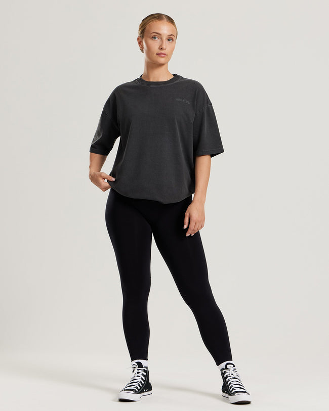 Comfort Vintage Look Oversized Short Sleeve T-Shirt | Black