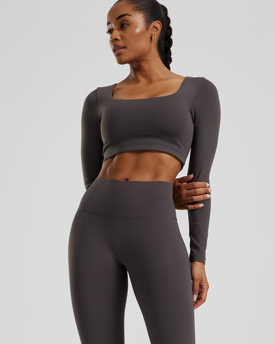 Essential Long Sleeve Built-In Bra Top | Graphite