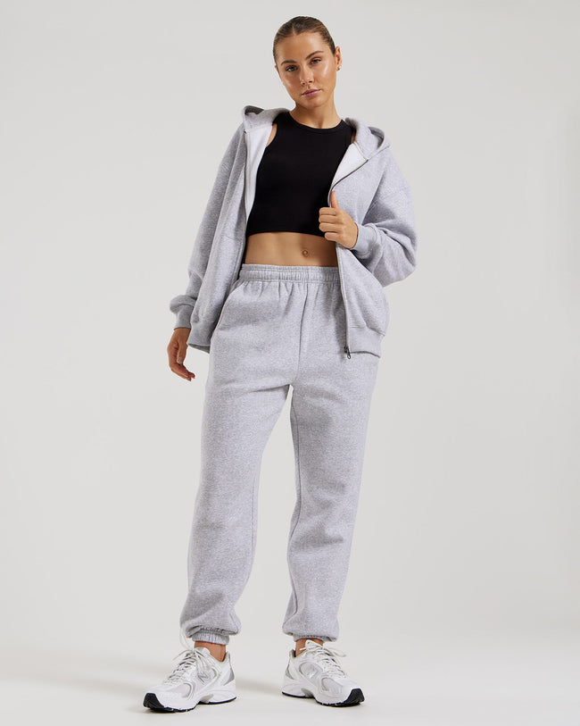 Comfort Oversized Zip-Up Hoodie | Silver Grey Marl