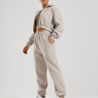 Comfort Cropped Full Zip Hoodie | Stone