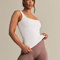 Smooth Contour Midi Square Neck Tank | White