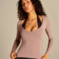 Smooth Contour Long Sleeve Reversible T-Shirt | Mauve Taupe