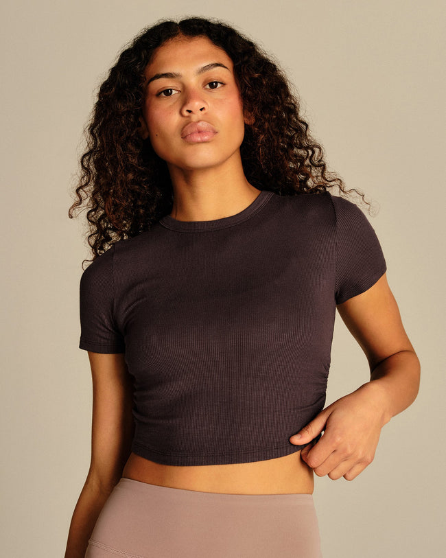 Comfort Ribbed Cropped T-Shirt | Cafe Noir
