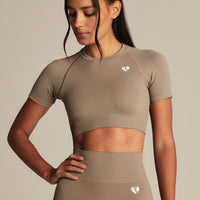 Power Seamless Short Sleeve Crop Top | Taupe Grey