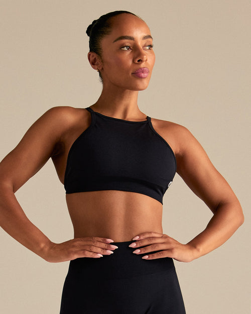 Define 2.0 Seamless High Neck Backless Bra | Black