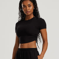 Comfort Ribbed Cropped T-Shirt | Black