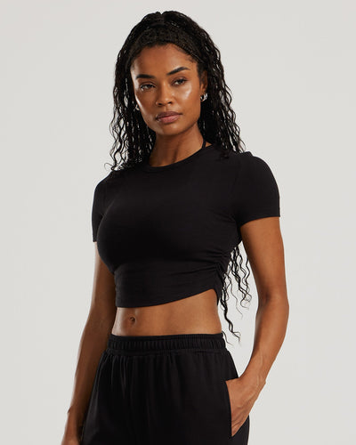 Comfort Ribbed Cropped T-Shirt | Black