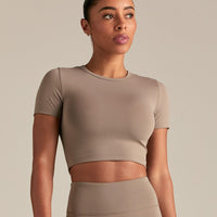 Essential Cropped Short Sleeve Tee | Taupe Grey