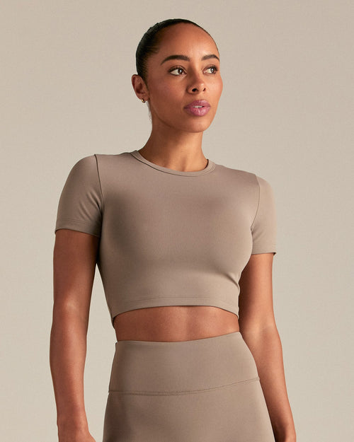 Essential Cropped Short Sleeve Tee | Taupe Grey