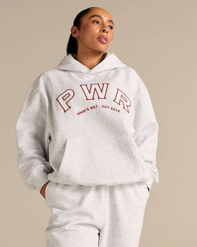 Comfort Oversized PWR Hoodie | Light Grey Marl
