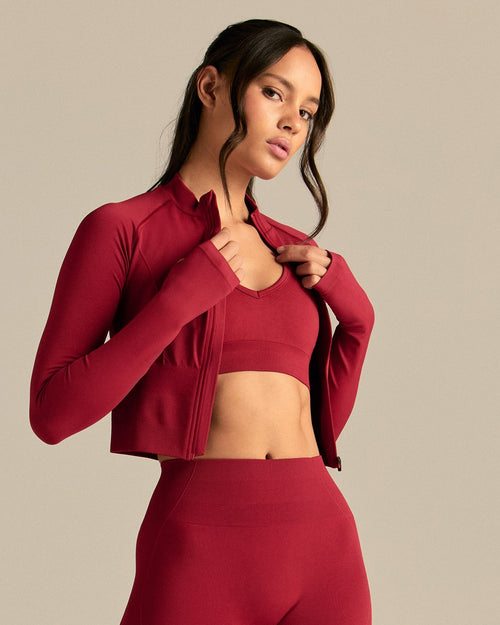 Define 2.0 Seamless Full Zip Midi Jacket | True Red