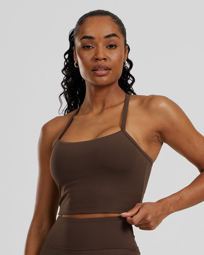 Essential Built-In Bra Crop Tank Top | Cocoa