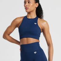 Power Seamless High Neck Bra | Sapphire Blue