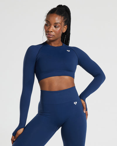 Power Seamless Long Sleeve Crop Top | Sapphire Blue