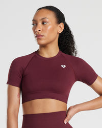 Power Seamless Short Sleeve Crop Top | Dark Cherry