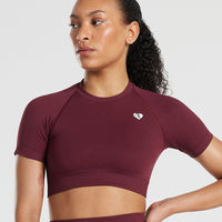 Power Seamless Short Sleeve Crop Top | Dark Cherry