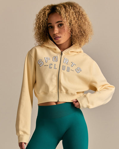 Comfort Cropped Sports Club Hoodie | Buttercup