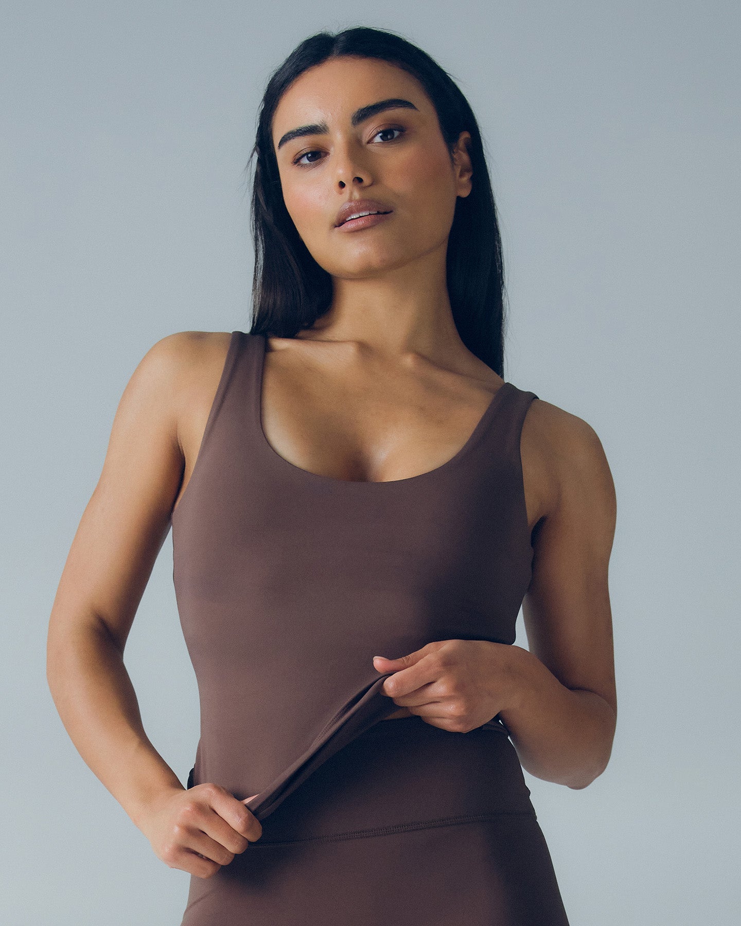 Essential Built-In Bra Scoop Back Tank | Cocoa