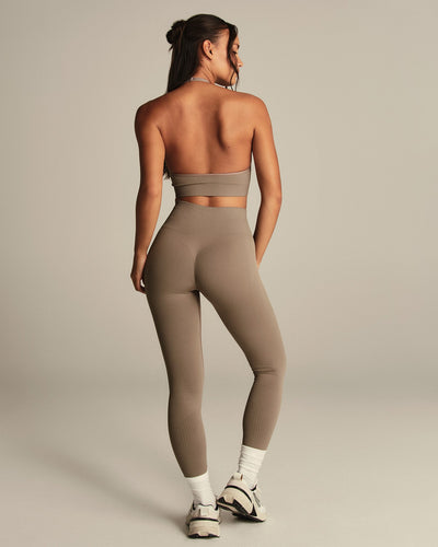 Power Seamless Halter Neck Bra | Taupe Grey