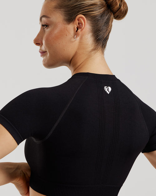Power Short Sleeve Crop Top | Black