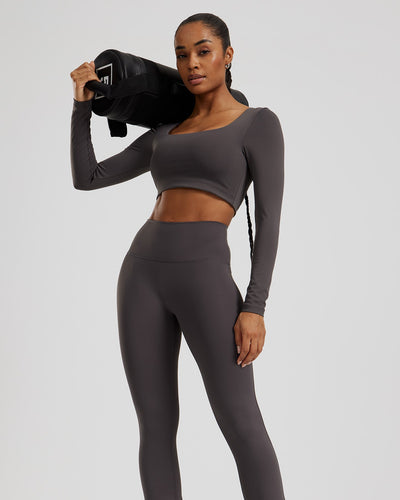 Essential Long Sleeve Built-In Bra Top | Graphite