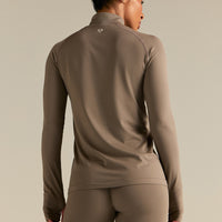 Lightweight Seamless 1/4 Zip Long Sleeve Top | Taupe Grey