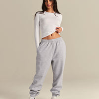 Smooth Contour Midi Crew Neck Long Sleeve T-Shirt | White