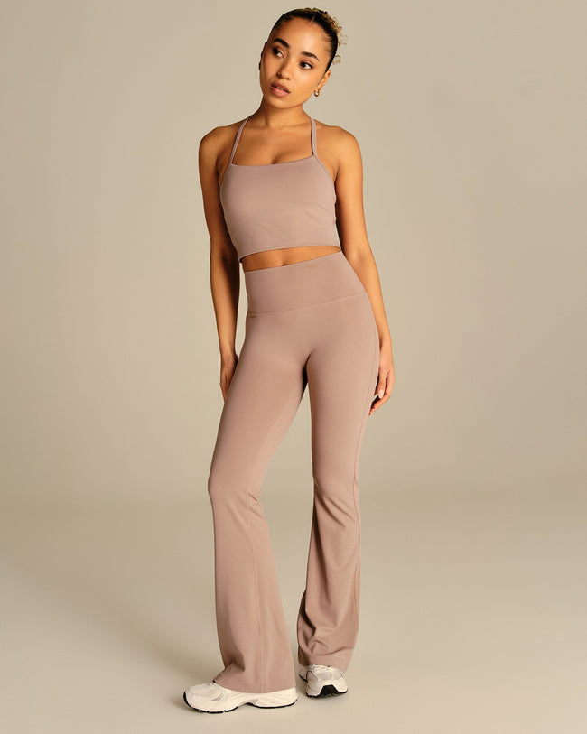 Essential High Waist Flared Leggings | Mauve Taupe