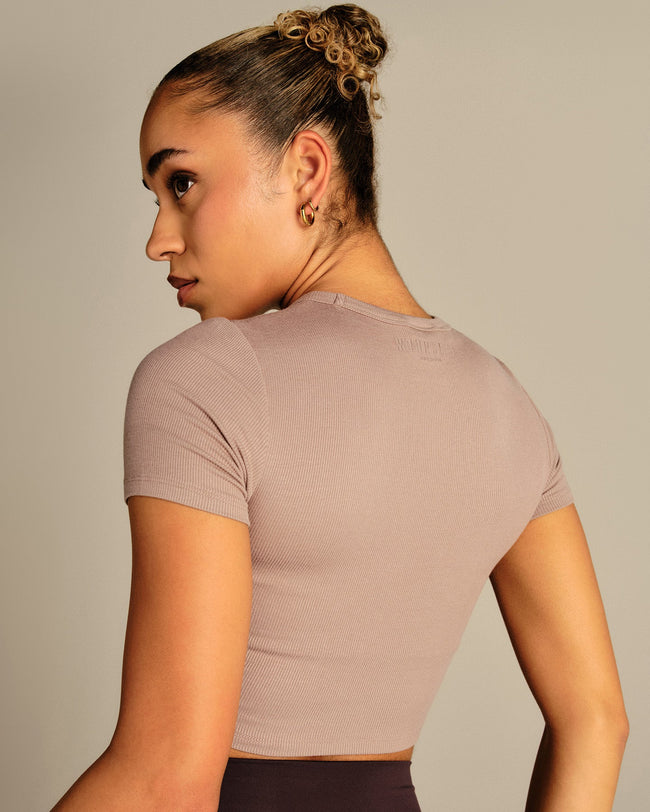 Comfort Ribbed Cropped T-Shirt | Mauve Taupe