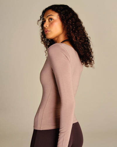 Smooth Contour Long Sleeve Reversible T-Shirt | Mauve Taupe
