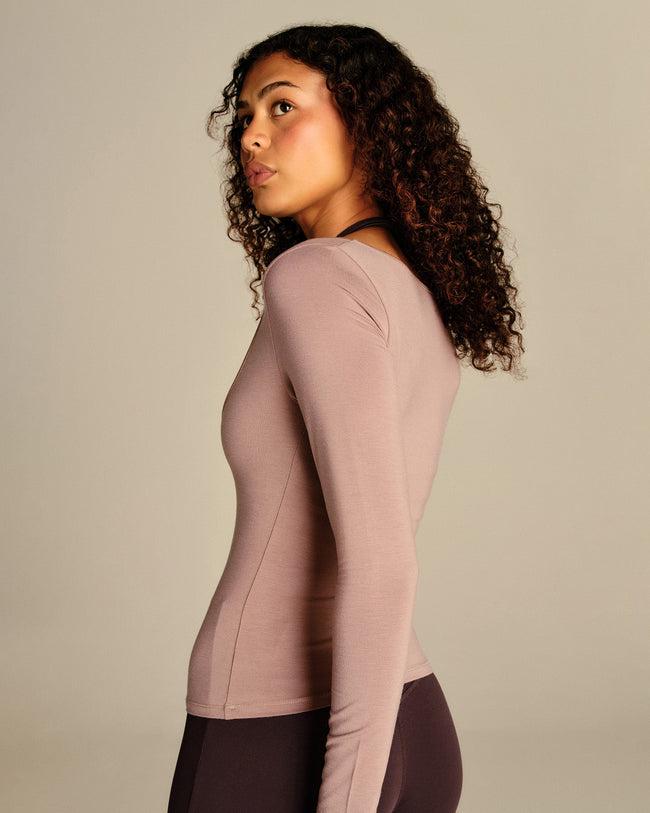 Smooth Contour Long Sleeve Reversible T-Shirt | Mauve Taupe