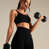 Power Seamless Zip Front Bra | Black
