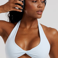 Essential Twist Front Halter Bra | Icy Blue