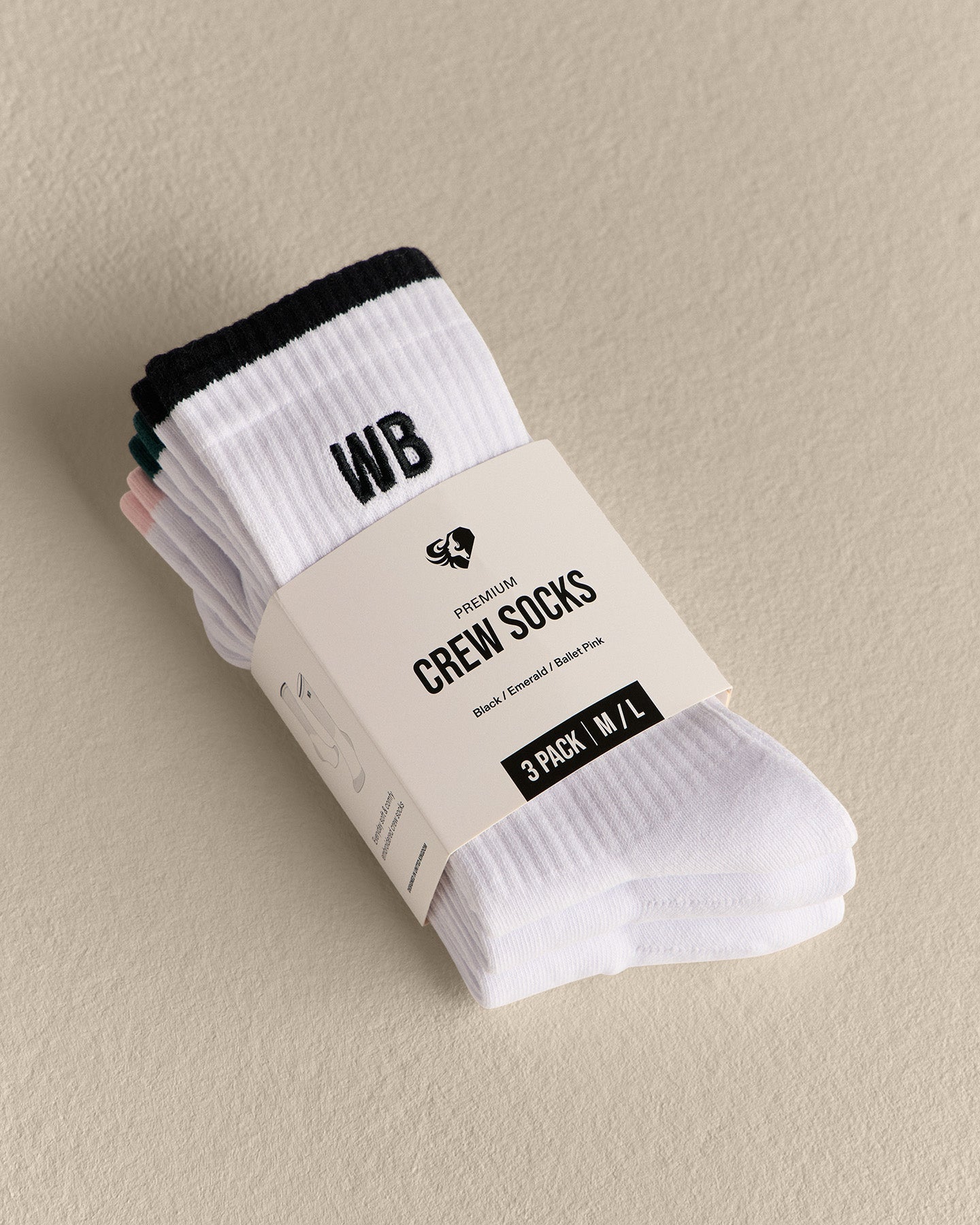 Premium Crew Embroidered Socks (3PK) | Black/Emerald/Ballet Pink