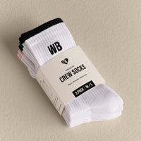 Premium Crew Embroidered Socks (3PK) | Black/Emerald/Ballet Pink