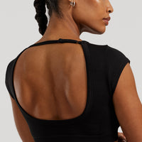 Motion Seamless Open Back Short Sleeve Crop Top | Black