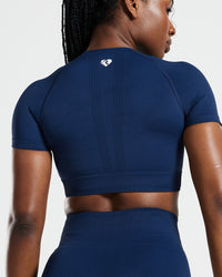 Power Seamless Short Sleeve Crop Top | Sapphire Blue