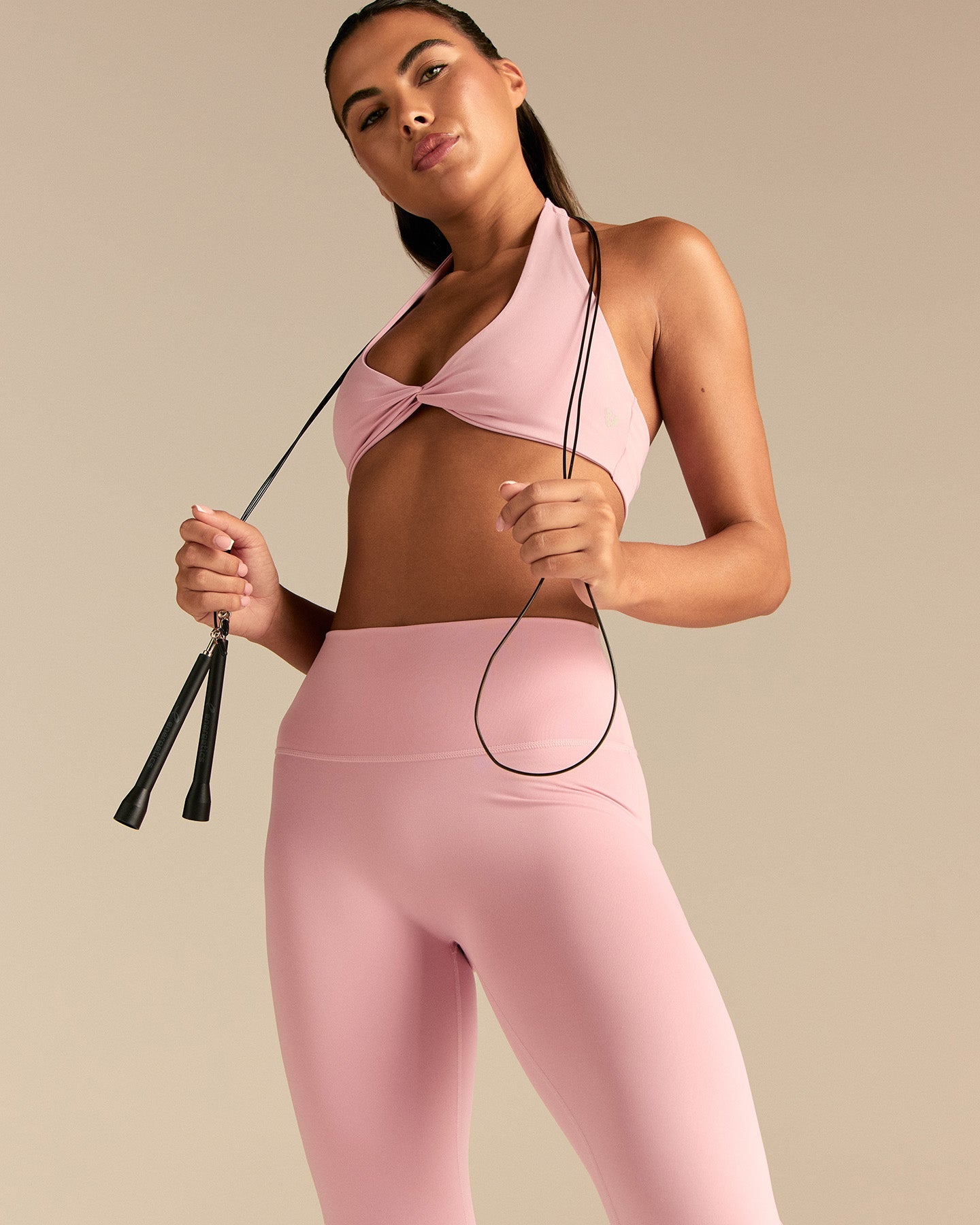 Essential Twist Front Halter Bra | Sweet Pink