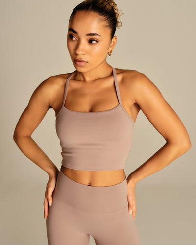 Essential Built-In Bra Crop Tank Top | Mauve Taupe