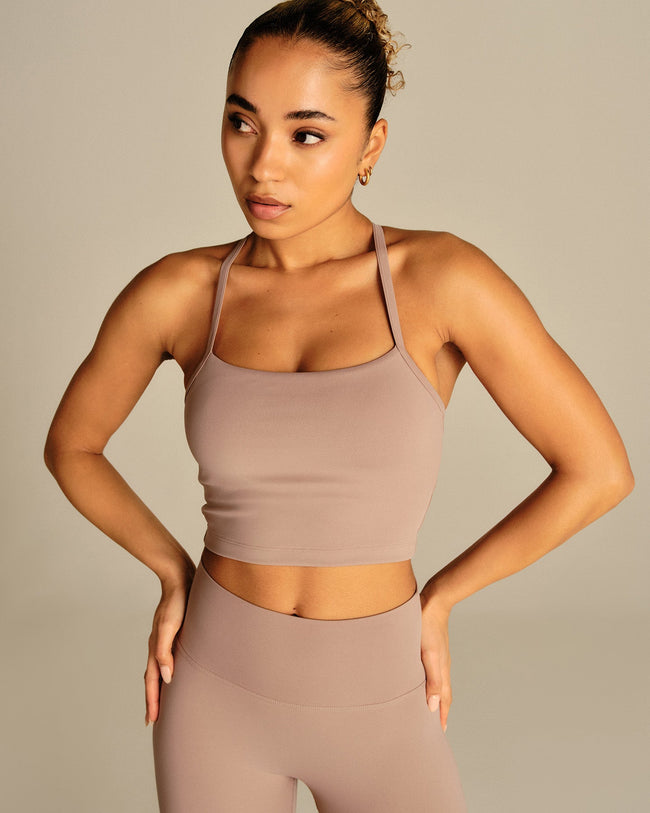 Essential Built-In Bra Crop Tank Top | Mauve Taupe