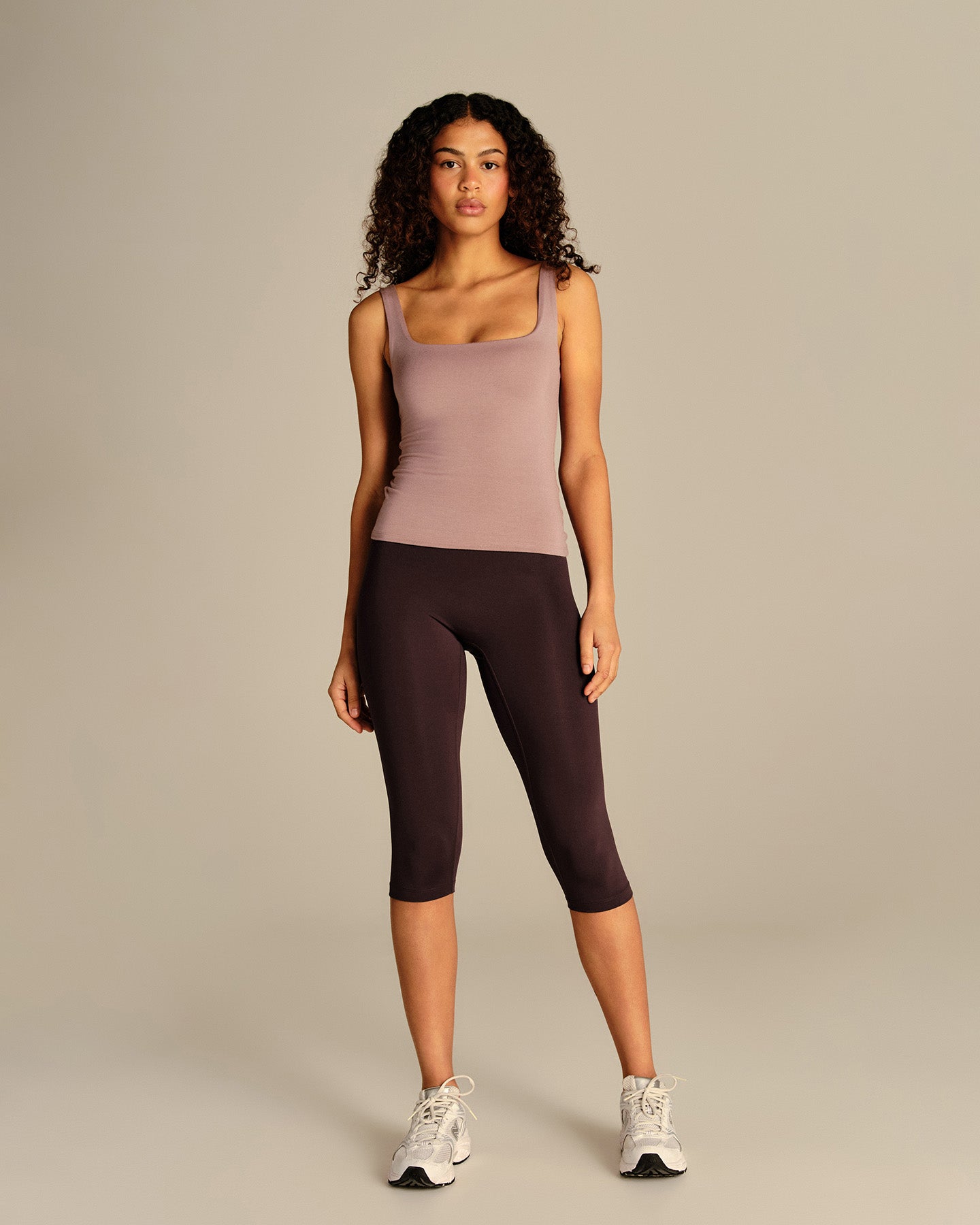 Smooth Contour Midi Square Neck Tank | Mauve Taupe