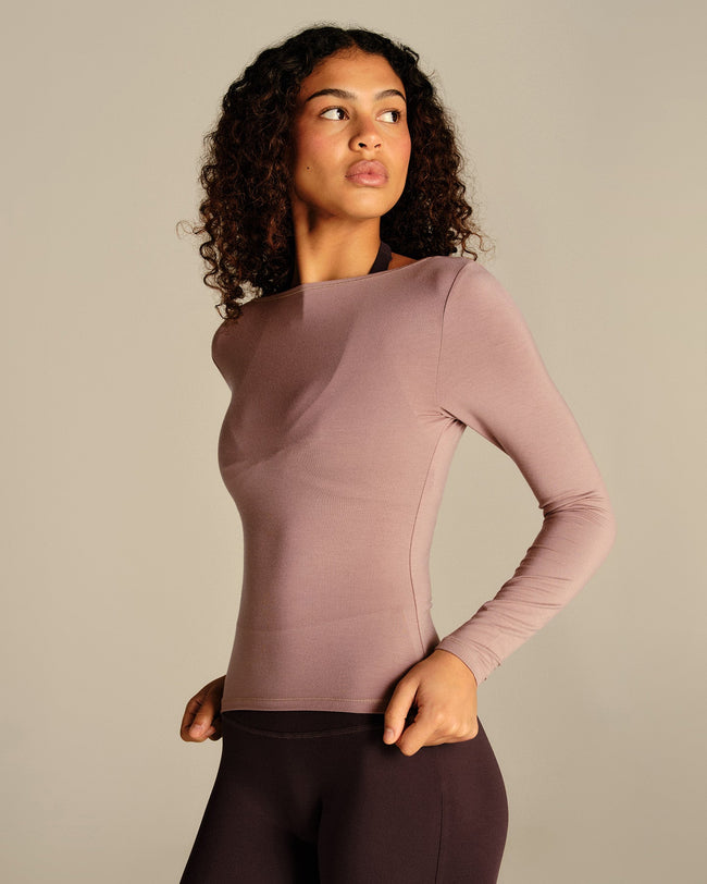 Smooth Contour Long Sleeve Reversible T-Shirt | Mauve Taupe