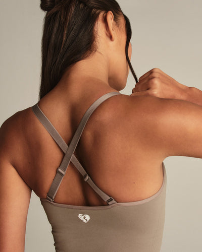 Power Seamless Built-In Bra Tank | Taupe Grey